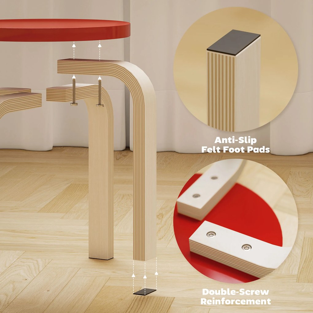 HOMCOM 4 składane stołki z filcowymi podkładkami, sklejka brzozowa, lakierowane, kolorowe