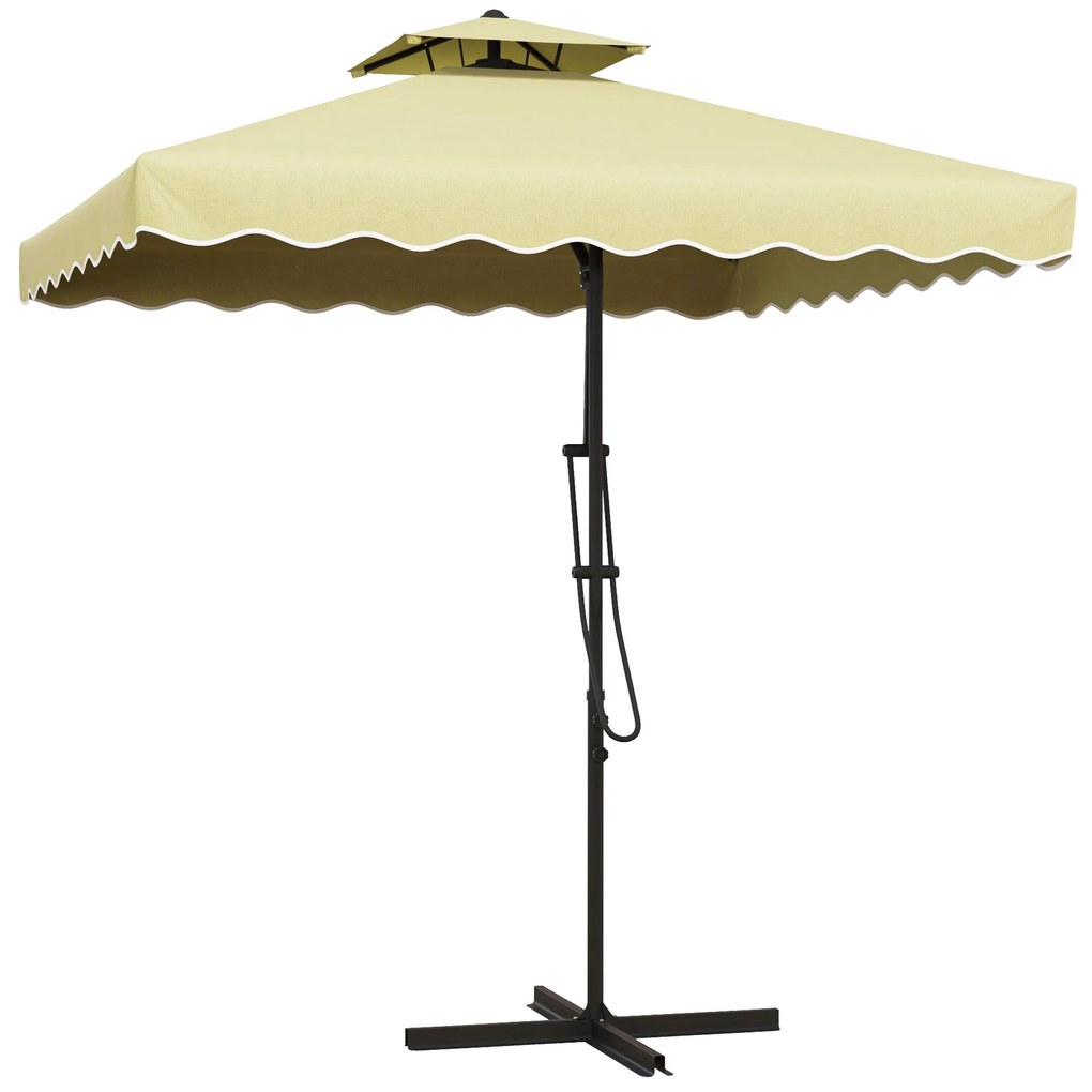 Outsunny Parasol ogrodowy, Parasol na bocznym maszcie, dekoracyjny brzeg, dach wentylacyjny, konstrukcja metalowa, 2,4x2,4x2,6m, Beżowy