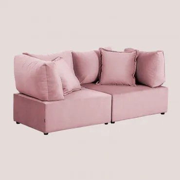 Modułowa Sofa 2-częściowa Z 2 Narożnymi Fotelami W Aksamicie Kata Różowy - Sklum