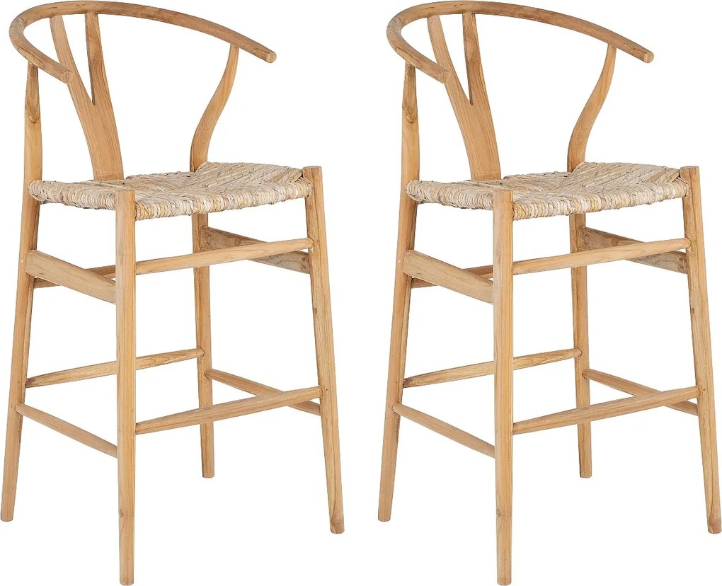 Zestaw 2 stołków barowych z drewna tekowego i słomy - Naturalny - POGIANA