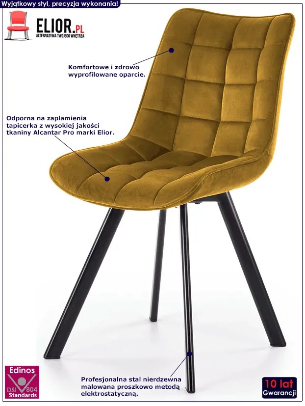 Komplet musztardowych tapicerowanych krzeseł 4 szt. B7-B68