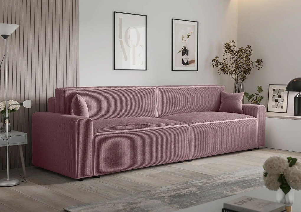 Różowa sofa tapicerowana z funkcją spania S3-K45