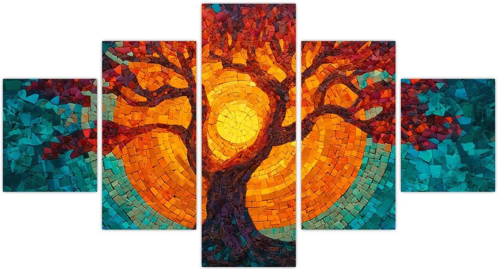 Obraz - Drzewo życia i słońce w mozaice (125x70 cm)