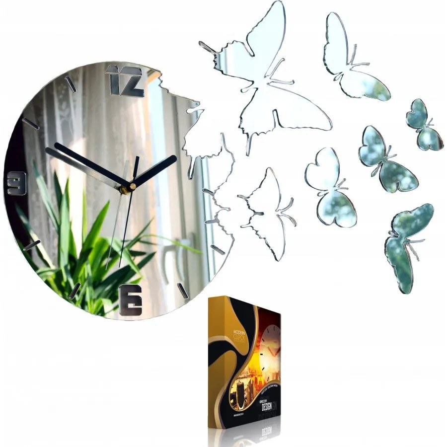 Zegar ścienny cichy nowoczesny do salonu lub sypialni akrylowy z motylami