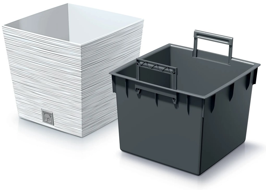 Donica ogrodowa kwadratowa Furu Square Low 24 cm biały PROSPERPLAST
