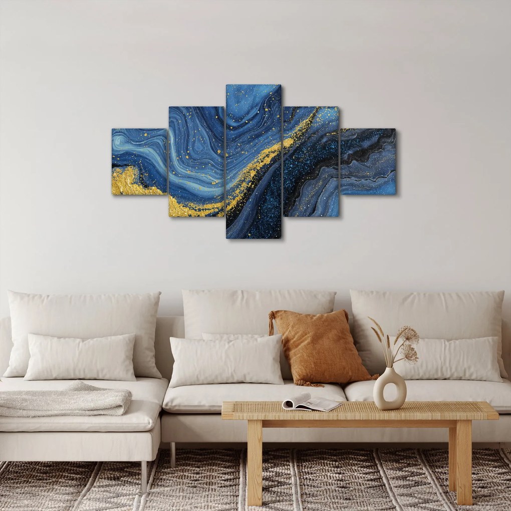Obraz - Niebiesko-złota abstrakcja (125x70 cm)