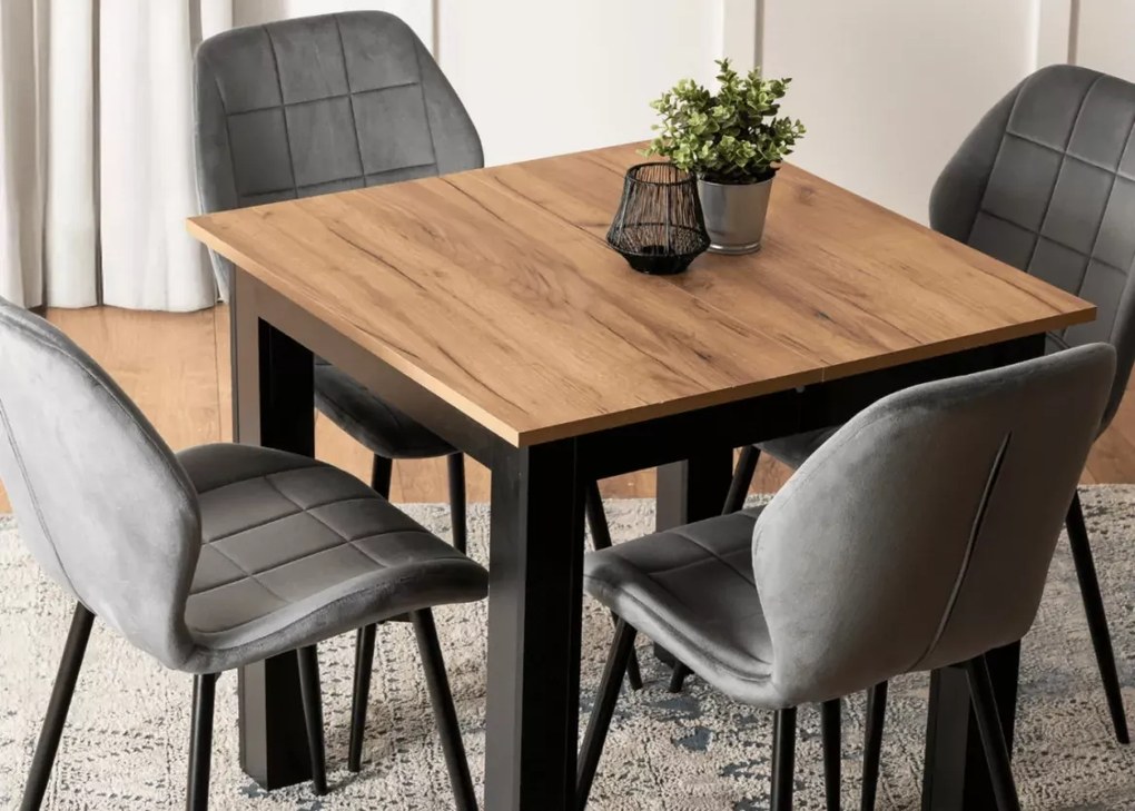 Stół rozkładany Sinenko dąb craft/czarny – prostokątny stół z płyty laminowanej 80–200 cm z 2 wkładkami