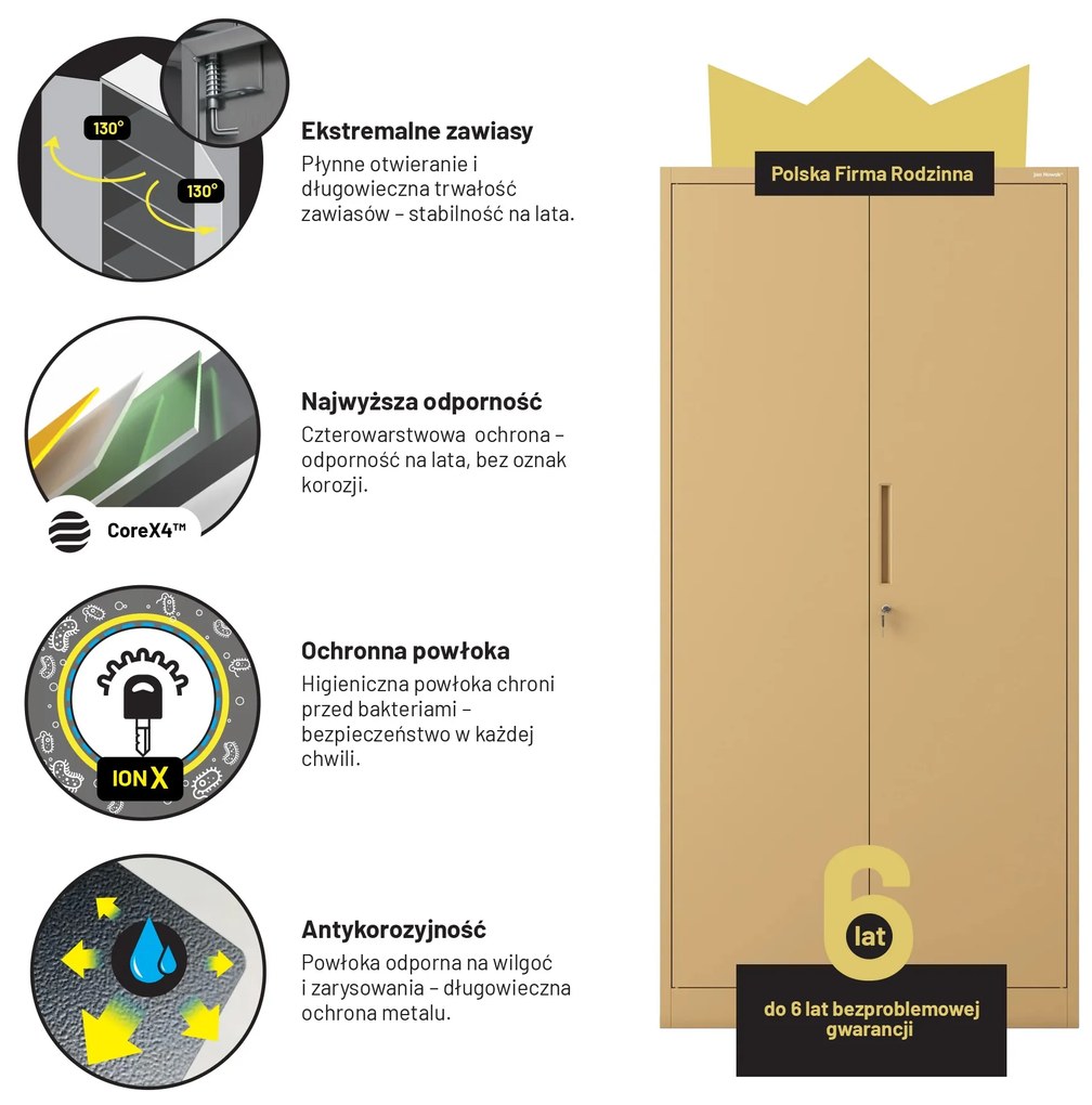 Szafa biurowa na dokumenty z zamkiem beżowa: Fresh Style JAN, 900 x 1850 x 400 mm