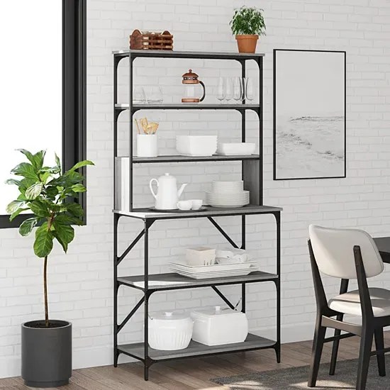 Regał z 6 półkami w stylu loft szary dąb - Sovana