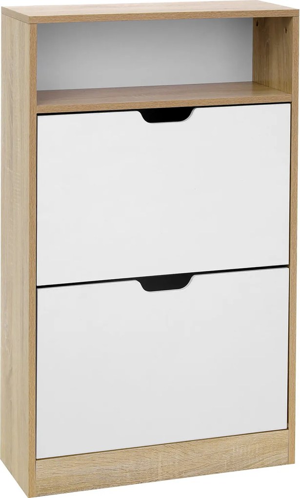 PROMOCJA Składana szafka na buty BOCO dekor dąb i biała, 2 półki II gatunek