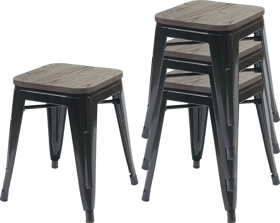 Taboret MCW-A73 (zestaw 4 sztuk) Drewniane siedzisko,  czarny