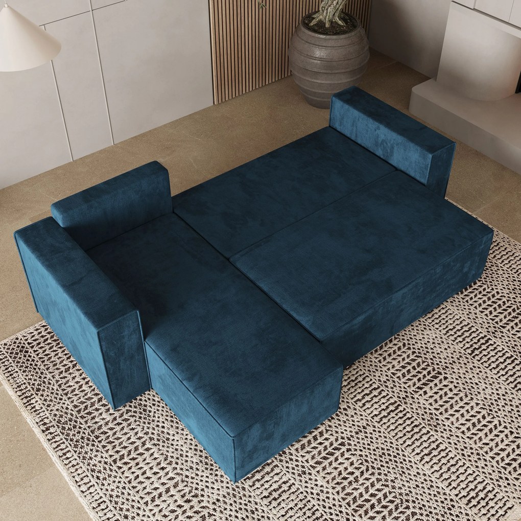 Masseno Narożnik RAVELO z funkcją spania i pojemnikiem na pościel Narozniki L, Rozkładana sofa - Niebieski, MONOLITH 77