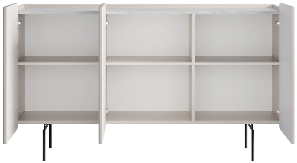 Komoda Malmi 150 cm - kaszmir / crema bianca / czarne nóżki