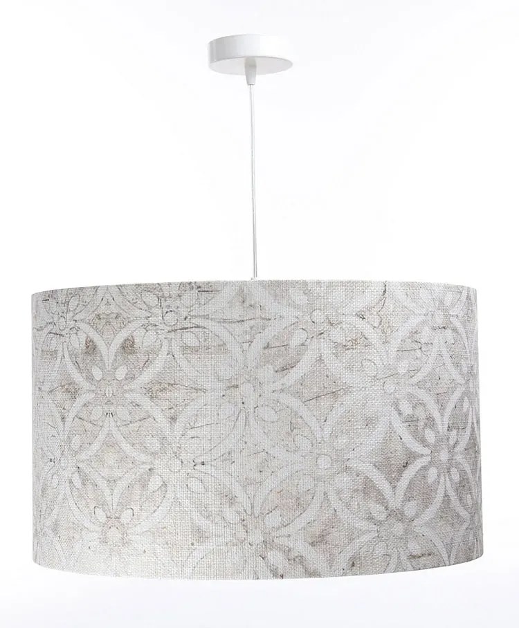 Szaro-kremowa lampa wisząca ze zdobionym abażurem - S363 H3-W69