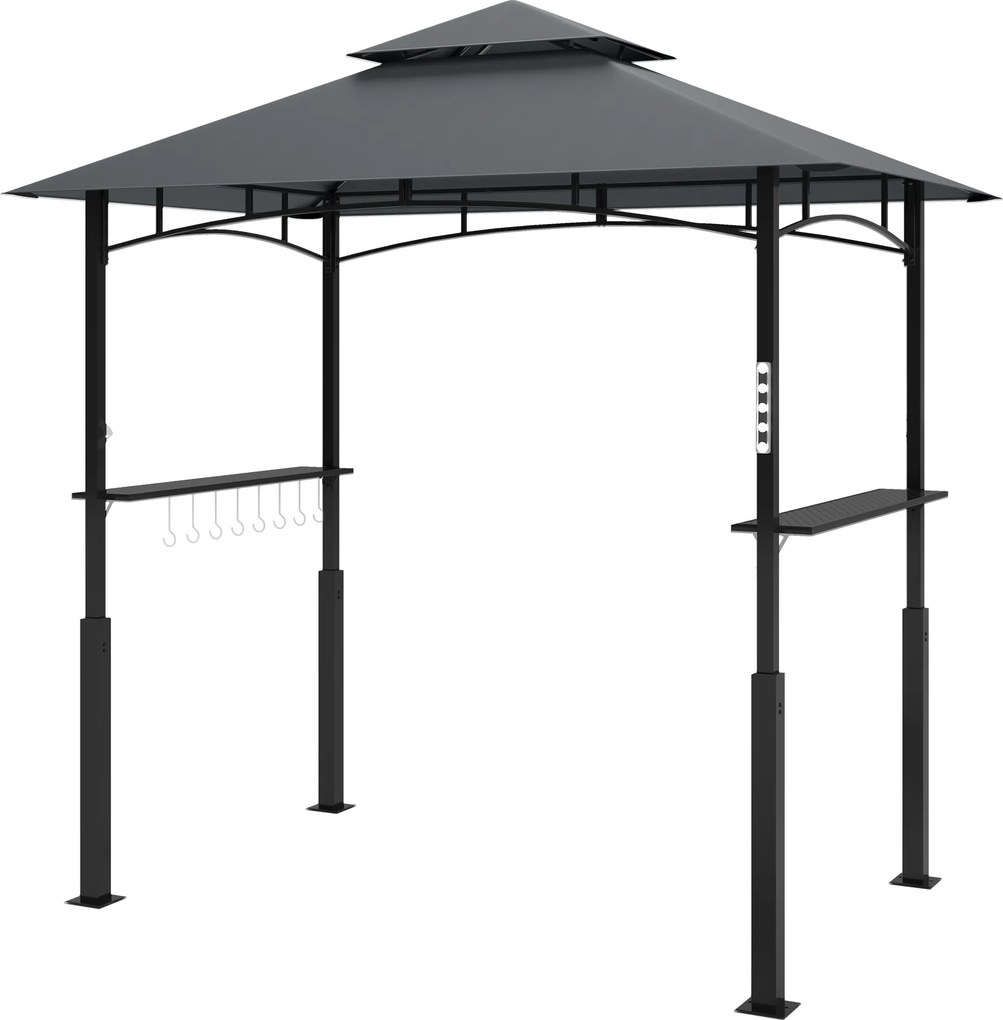 Outsunny Pawilon Grillowy, Ogrodowy Namiot Grillowy z Regałami na Przyprawy, Oświetleniem LED, Metal, Tworzywo sztuczne, 243L x 148S x 248W cm, Szary