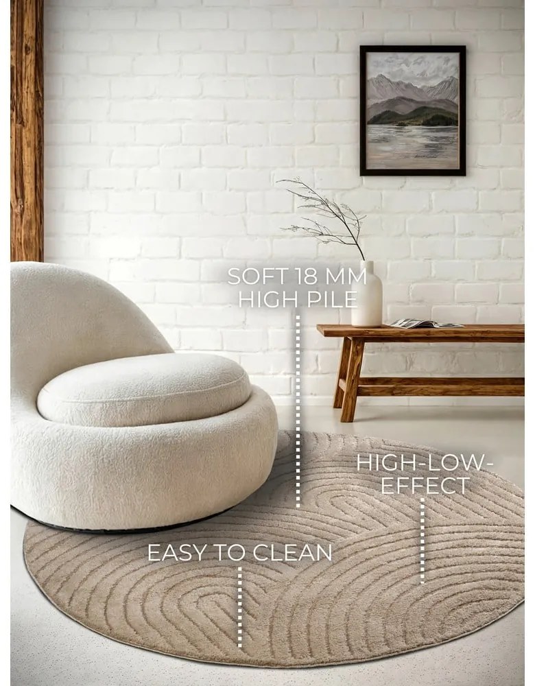 Szarobrązowy okrągły dywan ø 200 cm Panglao New York Taupe – Elle Decoration
