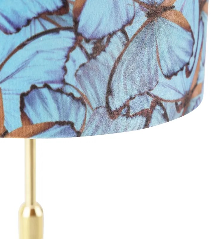Lampa stołowa złota/mosiężna z abażurem z weluru z motylami 25 cm - Parte klasyczny/Antyczny Oswietlenie wewnetrzne