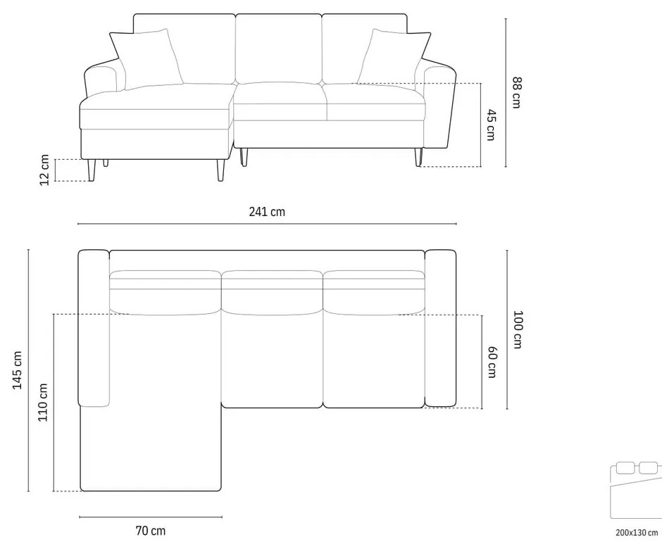 Czarny sztruksowy rozkładany narożnik ze schowkiem (lewostronny/z szezlongiem) Kyoto – Cosmopolitan Design