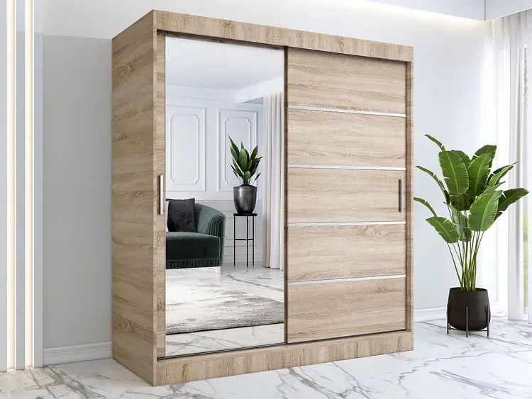 Szafa z drzwiami przesuwnymi i lustrem 180 cm dąb sonoma - Ebia 5X