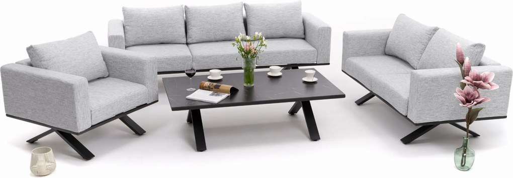 zestaw mebli ogrodowych nowoczesnych luksusowych aluminiowych - MARABELLA - szary z blatem HPL CARRARA BLACK