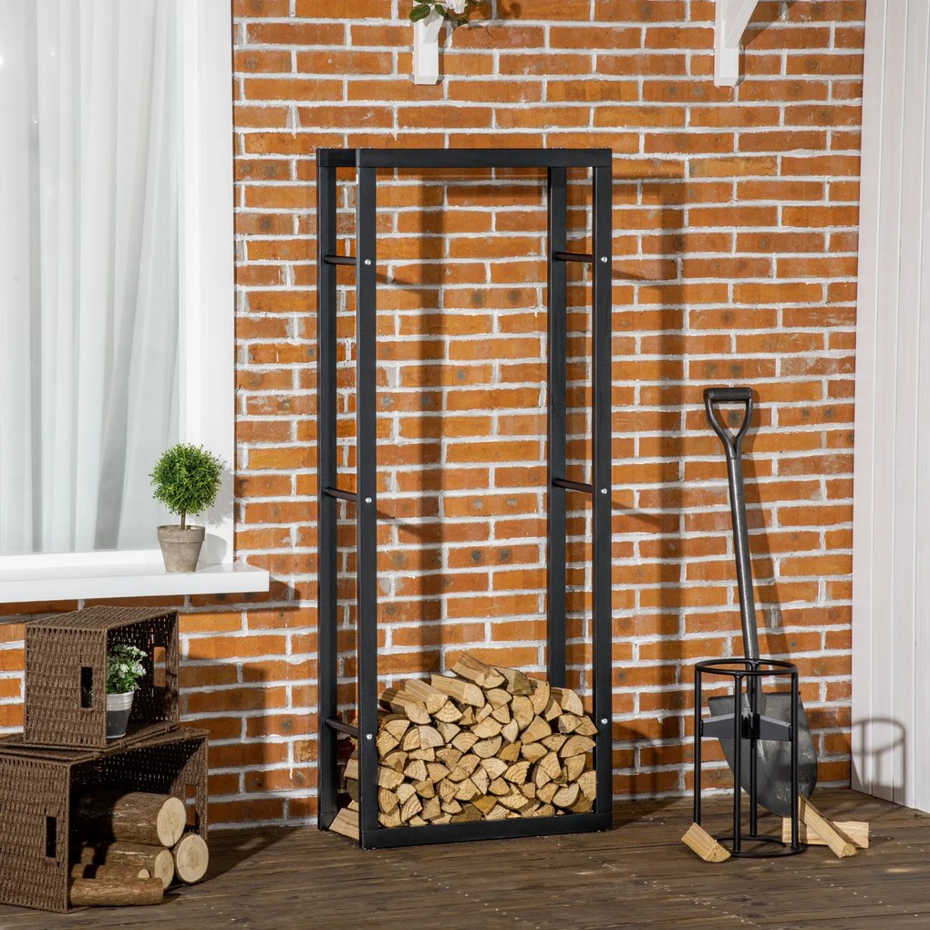 Stojak na drewno kominkowe HOMCOM dla wnętrz i eksteriorów, Metal, 60 x 25 x 150 cm