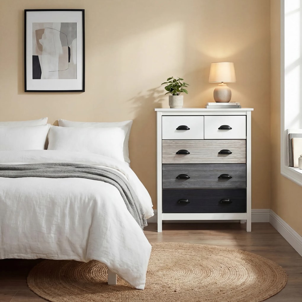 HOMCOM Kredens, Komoda, 5 szuflad, lakierowana powierzchnia, MDF & drewno sosnowe, 70 x 38 x 85 cm, Biały