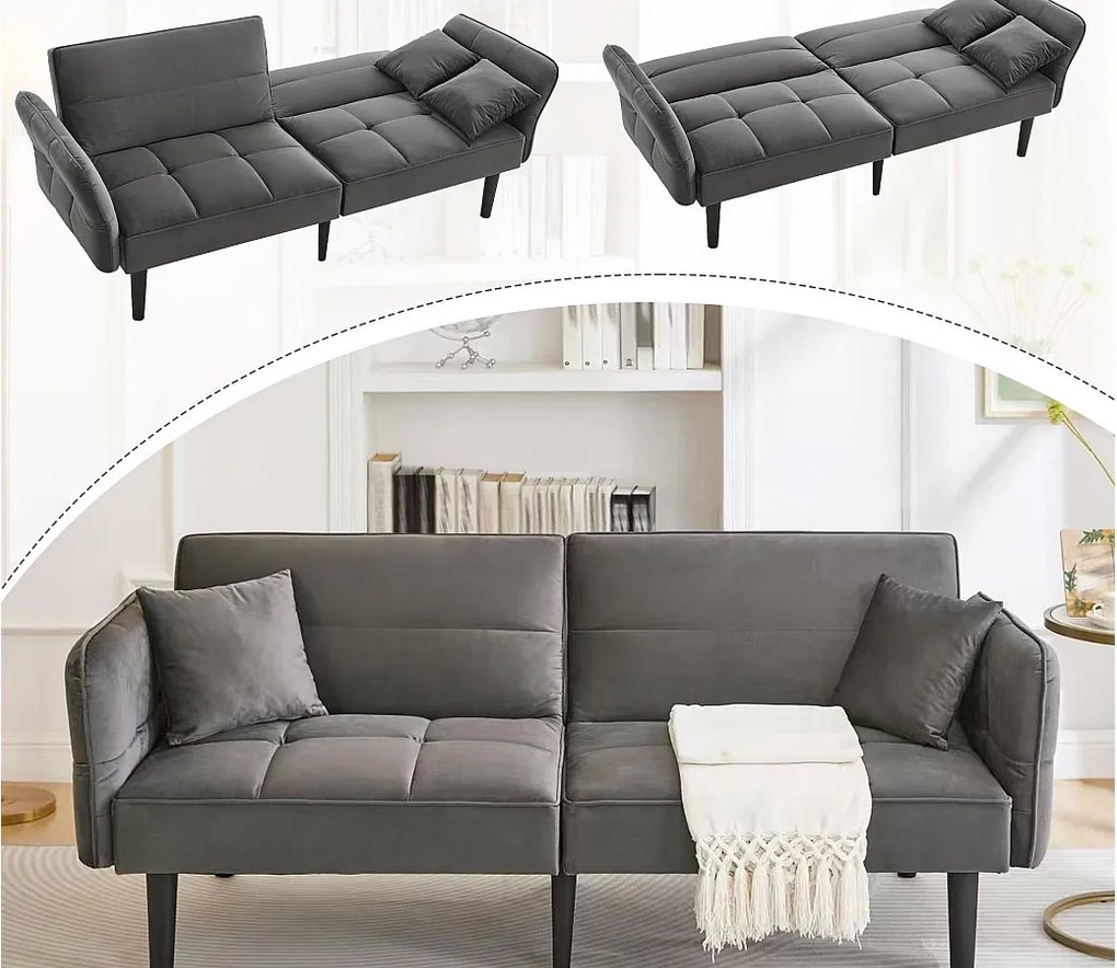 Kanapa 2 w 1 regulowana – 2-osobowa – Aksamit – Szary