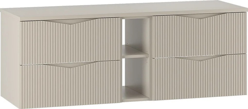 Zestaw do Łazienki 140cm Szafka Regał Blat Ryflowane Fronty Beż Piaskowy Cleo