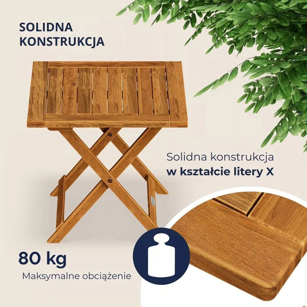 Stolik VITEK z drewna akacjowego, 46x46x46cm, brązowa Casaria