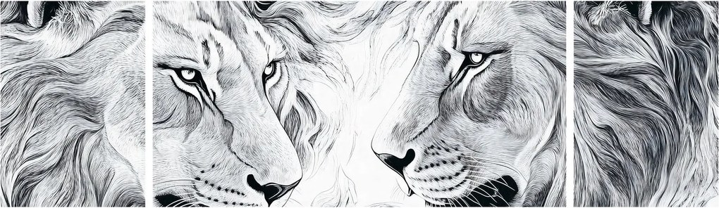 Obraz - Rysowane lwie głowy (170x50 cm)