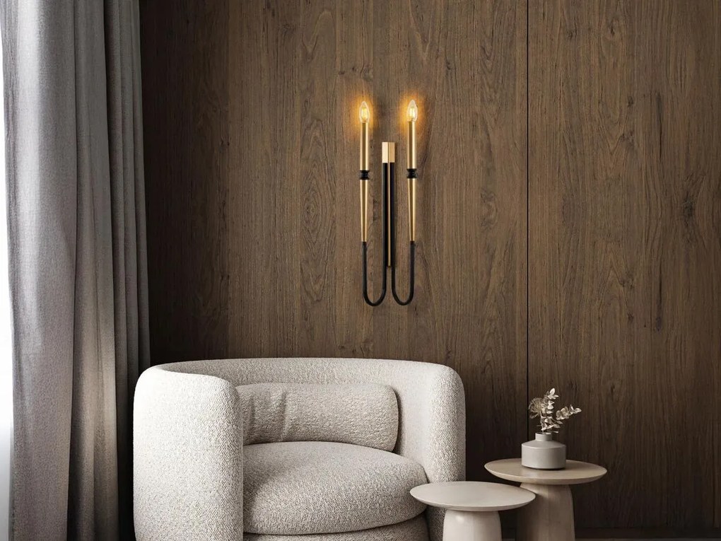 Zestaw 2 kinkietów w stylu świeczników metalowych - Złoto-czarne - wys. 58 cm - OVYLA