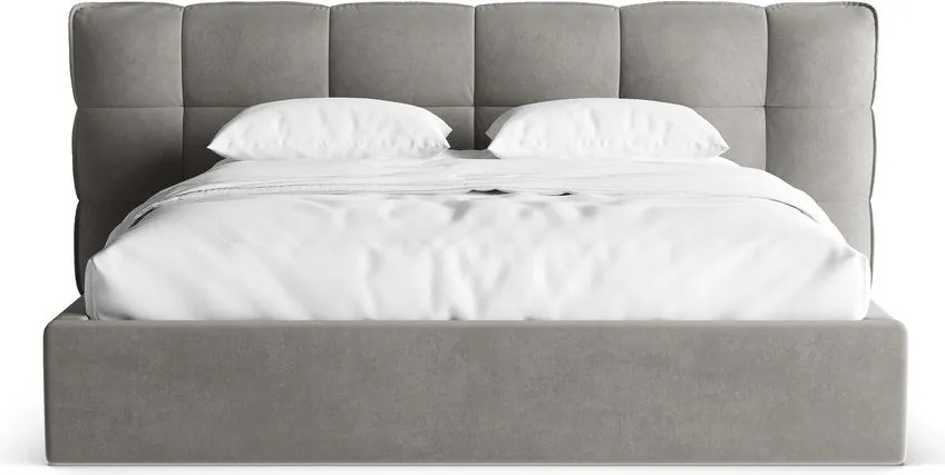 Szare tapicerowane łóżko dwuosobowe ze schowkiem ze stelażem 180x200 cm Eric – Micadoni