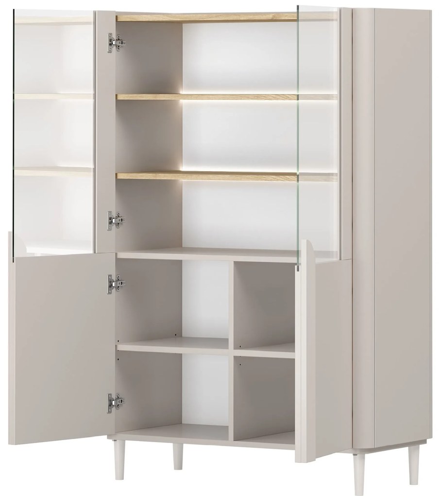 Witryna Amilio do salonu 100 cm na nóżkach - kaszmir / dąb olejowany / uchwyty kaszmir