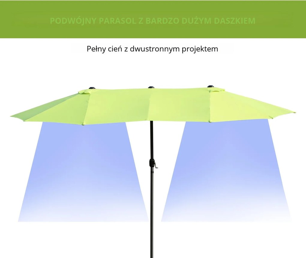 Outsunny Podwójny Parasol Ogrodowy, Parasol na Targi, Parasol Tarasowy z Korbką Ręczną Zielony Owalny 460 x 270 x 240 cm