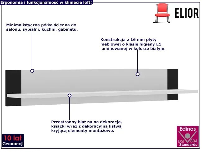 Biała półka wisząca na ścianę - Lyra 8X