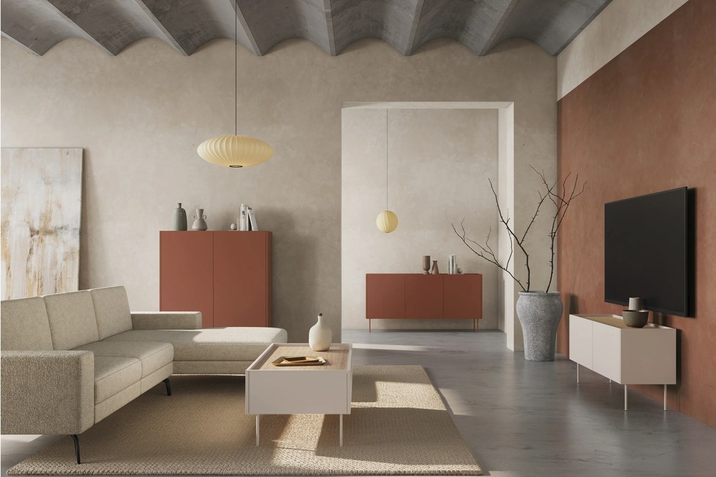 Stolik kawowy Desin 120 cm z szufladami - kaszmir / dąb nagano