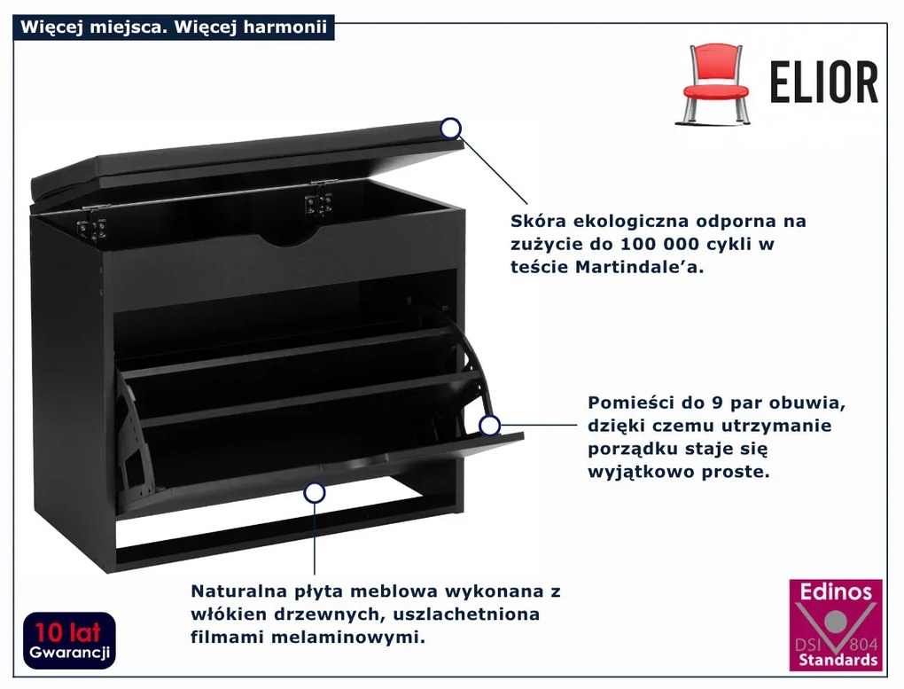 Otwierana czarna szafka na buty z siedziskiem  E5-H58