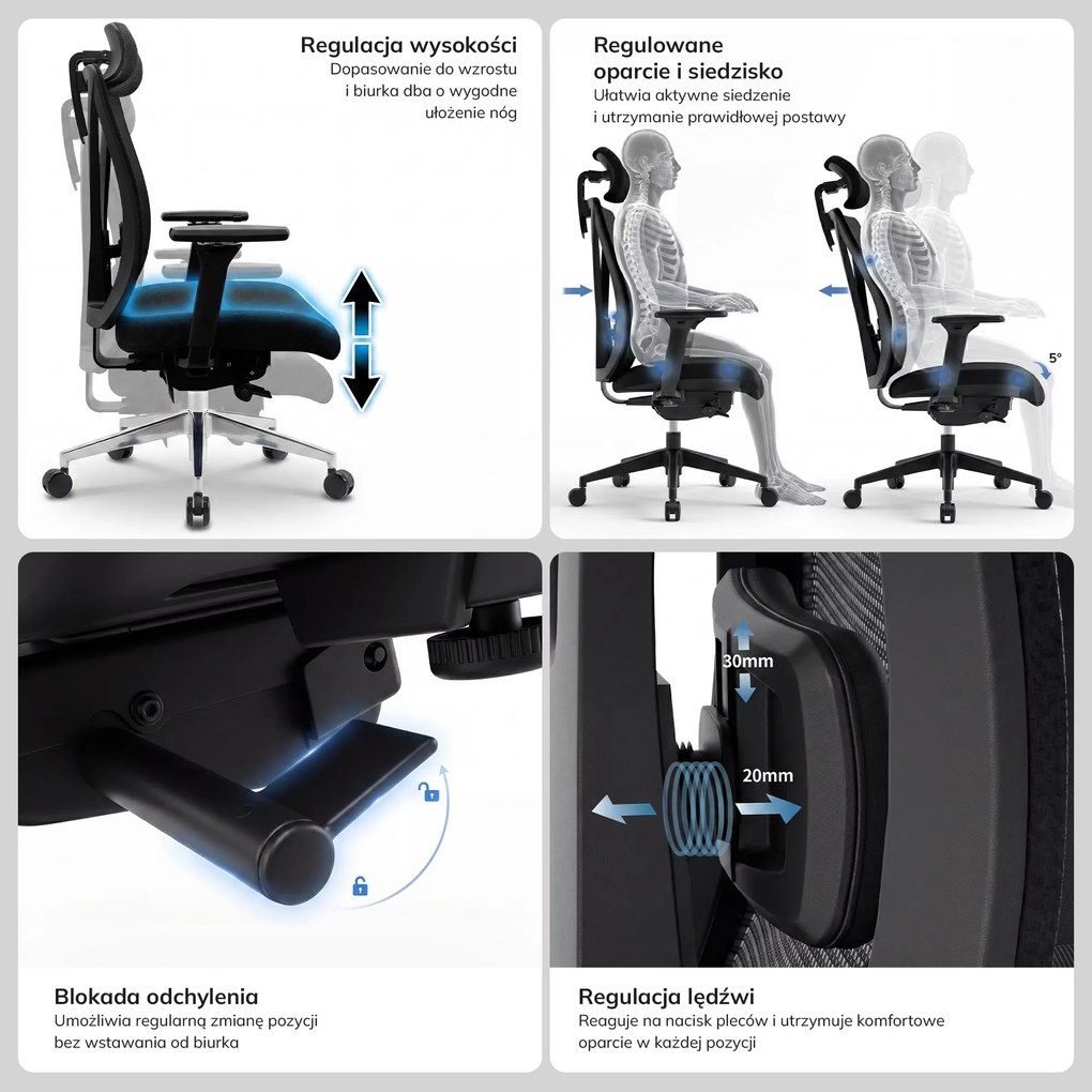 Fotel biurowy ergonomiczny ciemnoniebieski VECTOR
