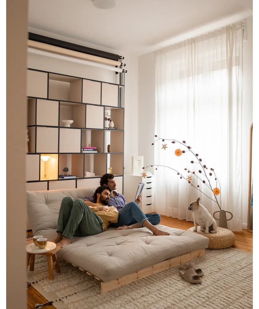 Szarobeżowa lniana rozkładana sofa 140 cm Roots Carob – Karup Design