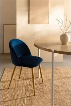 Zestaw 4 Tapicerowanych Krzeseł Jadalnianych Z Aksamitu Kana Azul & Natural Wood - Sklum