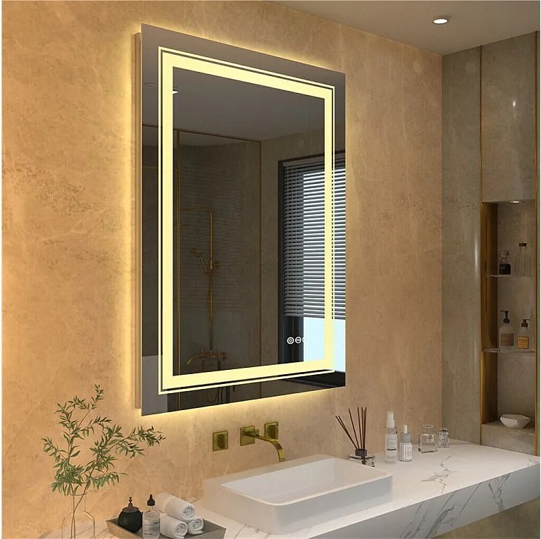 Lustro łazienkowe LED 80x60cm podświetlane lustro ścienne z oświetleniem anty-parowym 80x60cm