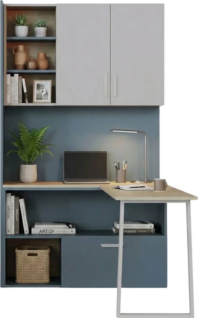 Regał z biurkiem narożnym do pokoju młodzieżowego kaszmir + niebieski S0-K93