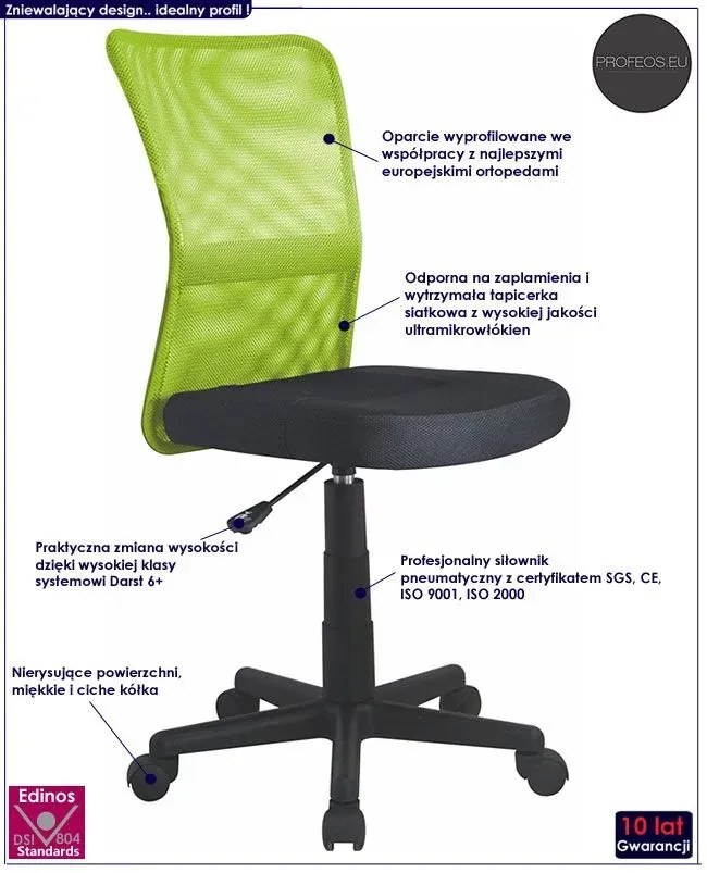 Różowy fotel młodzieżowy do biurka - Lovax