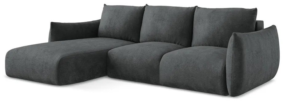Ciemnoszary rozkładany narożnik z tkaniny szenilowej (lewostronny/z szezlongiem) Leila – Makamii
