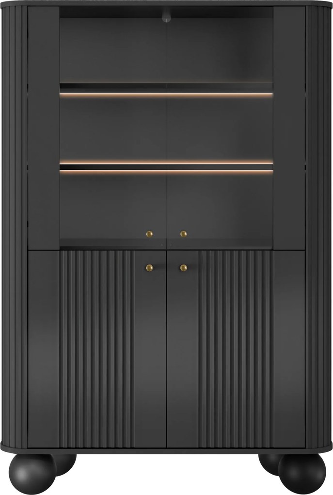 Witryna Vesper 103 cm czterodrzwiowa - czarny / złote uchwyty / nogi kule