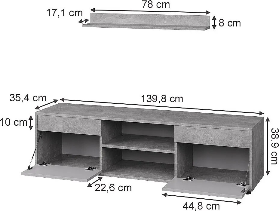 Ściana w salonie beton/biały 139.8x35.4x38.9 berno