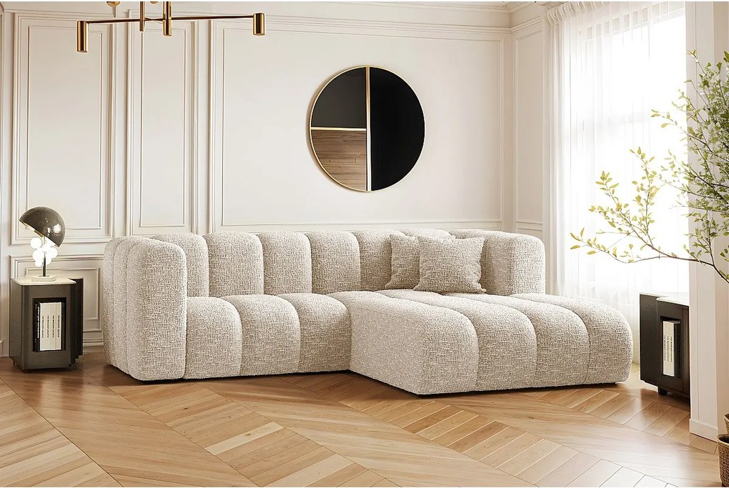 Narożnik modułowy w kształcie L Grand, tkanina Haga, Ecru, Prawy