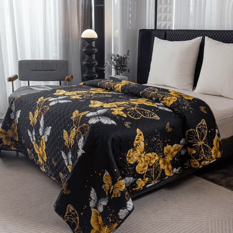 Narzuta na łóżko GOLD BUTTERFLY czarny Rozmiar: 170 x 210 cm