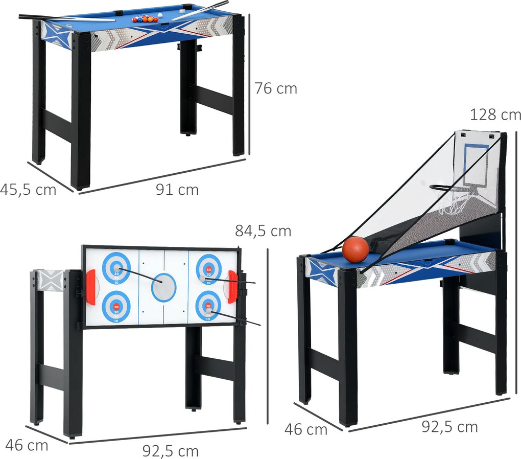 SPORTNOW Stół do gier 5 w 1, bilard, tenis stołowy, hokej, koszykówka, łucznictwo, akcesoria w zestawie, MDF, tworzywo sztuczne, niebieski