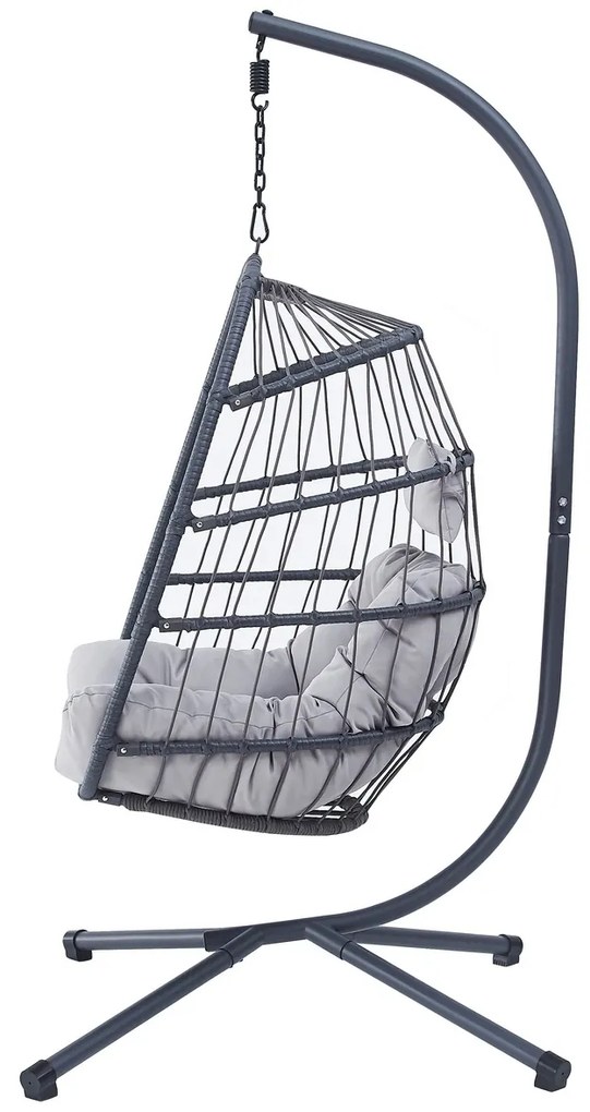 Fotel wiszący Autronic, metal, polirattan, szary,AZ-V 1269GREY